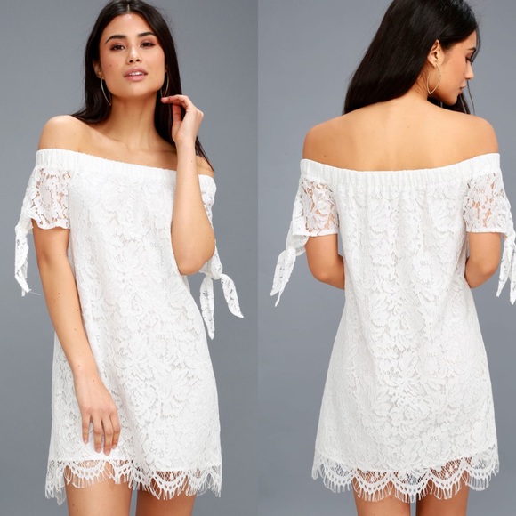 Lulus Dresses & Skirts - Lulu’s NWT White Lace Off The Shoulder Shift Dress